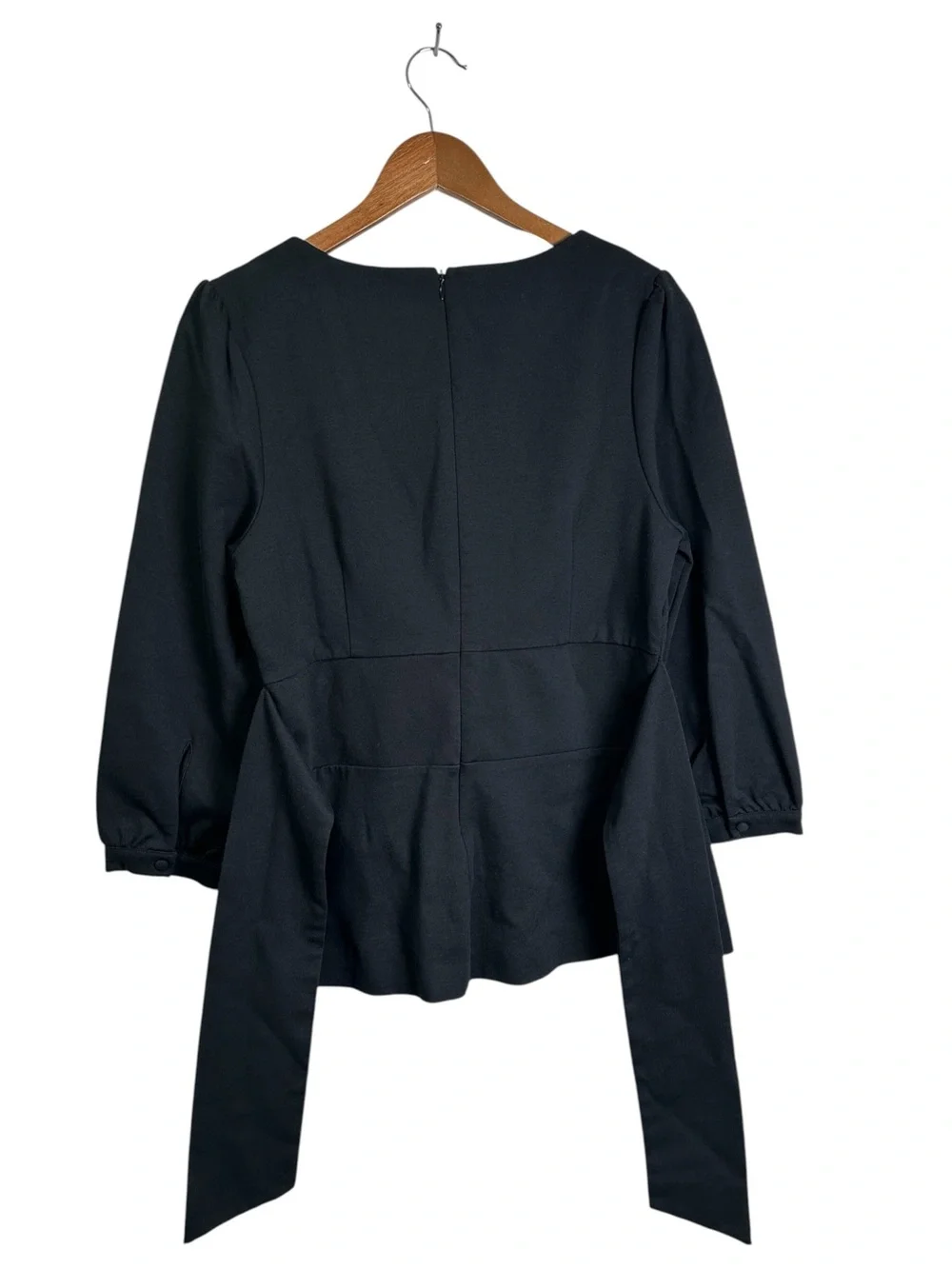 Boden Women’s 10R Black 3/4 Sleeve Boat Neck Tie Waist Peplum Top